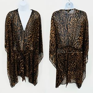 Lauren Ralph‎ Lauren Swimsuit Coverup Sheer Top Size S/M Leopard Print